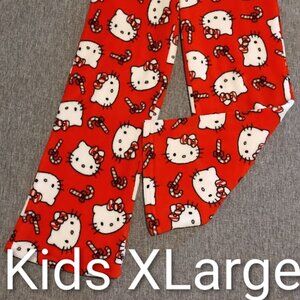 EUC Hello Kitty Christmas Pijamas Red Holiday Fleece Pants Girls Size XLarge
